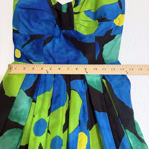 JAX Designer Blue Green Floral Cotton Silk Blend Sundress Size 6 Wedding Guest‎ - Picture 6 of 16